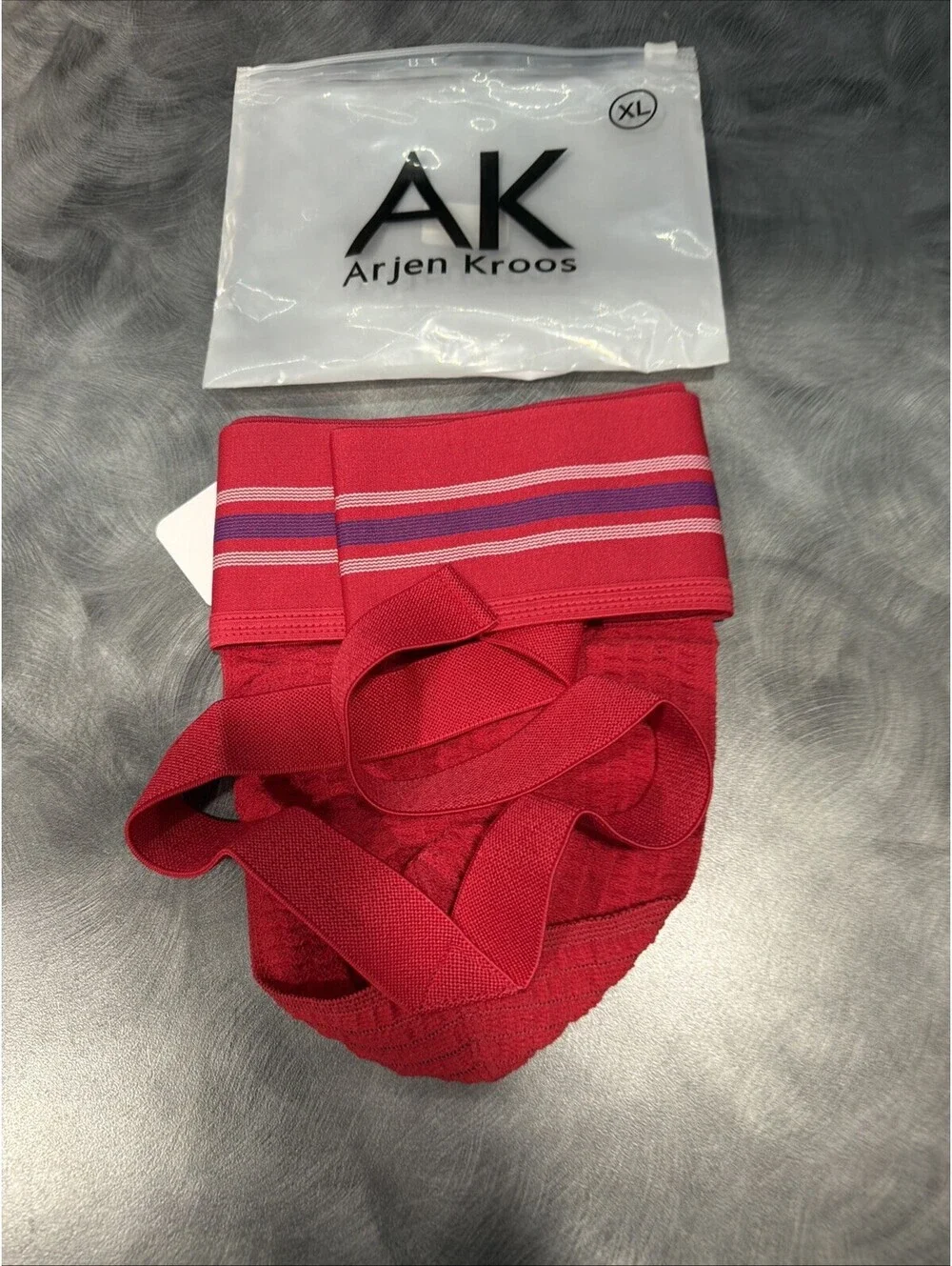 Arjen Kroos Men Red Gym Underwear Jockstrap Ribbed Pouch Striped Elastic Band XL